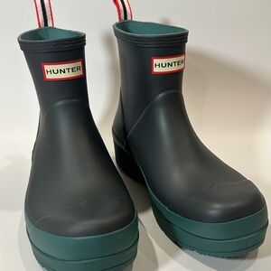 Hunter Black and Green Winter Rain Boots